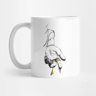 Hand holding rainbow lint Mug